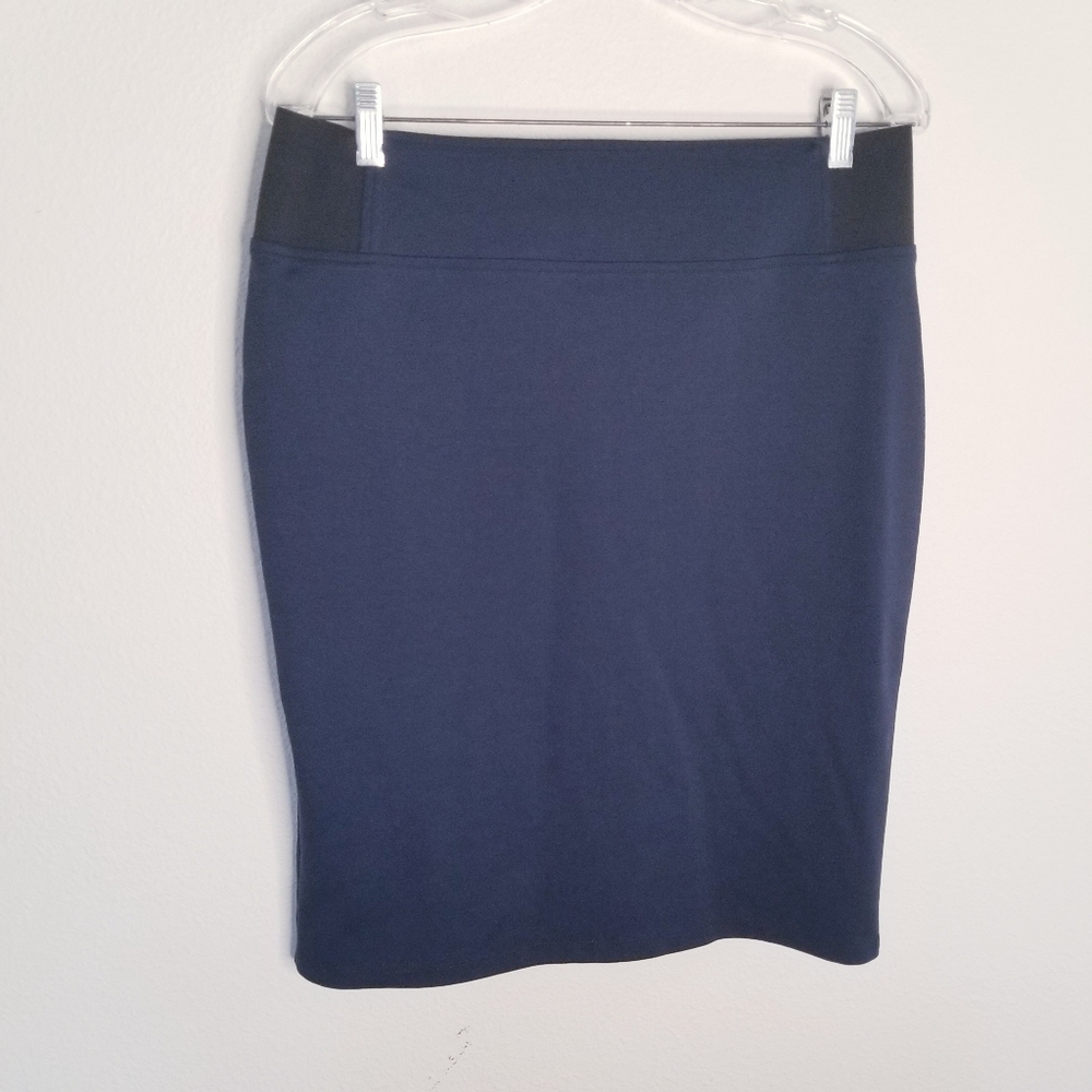 SOHO Apparel Ltd Pull-on Pencil Skirt Elastic Waist Insets Knit Navy L